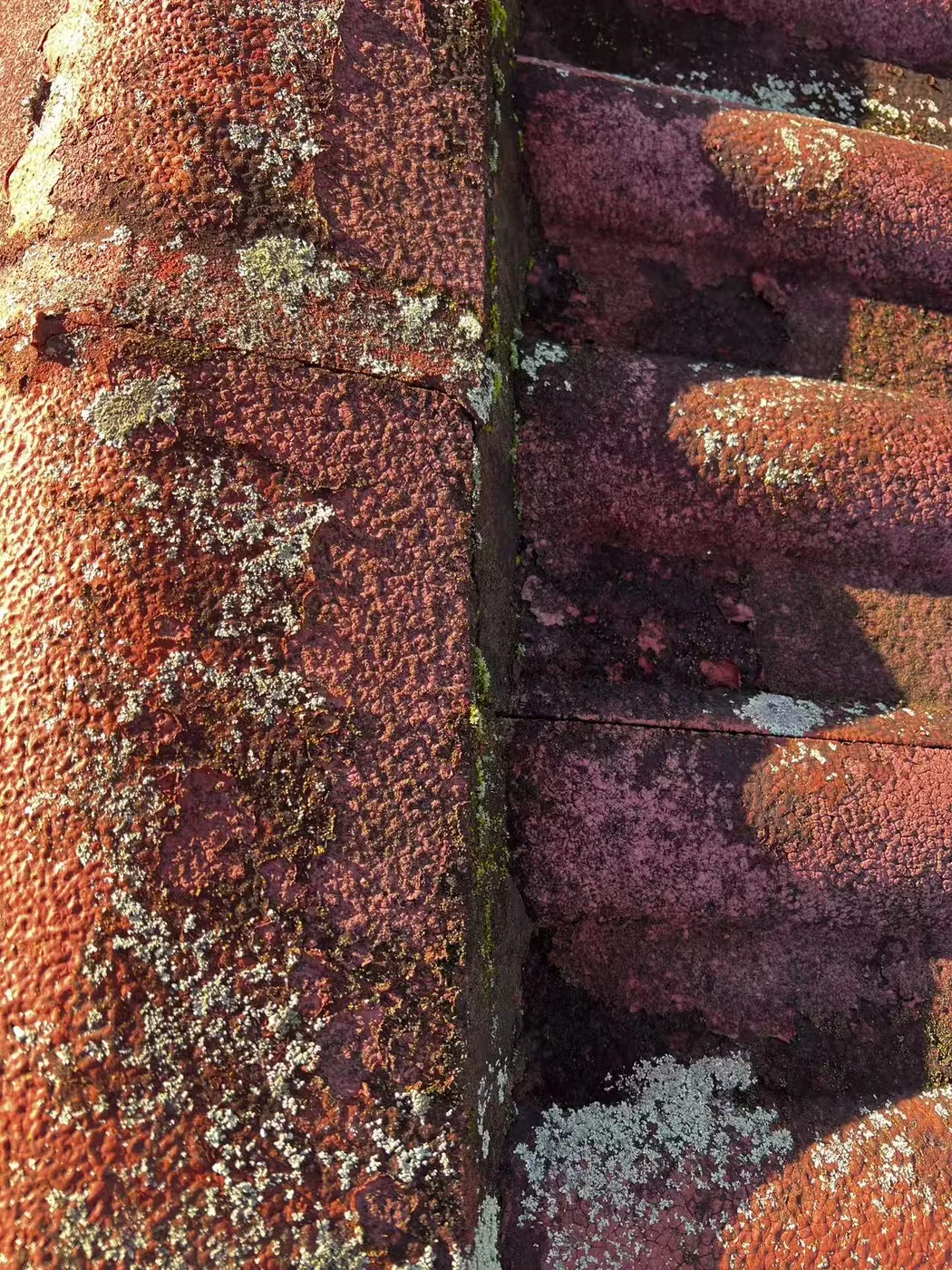 Mortar condition visible beneath ridge capping